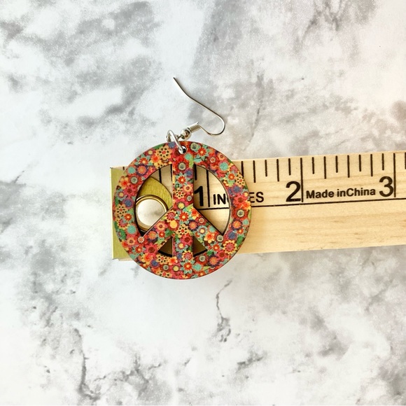 Peace Sign Floral Print 1.5” Earrings - Picture 3 of 3